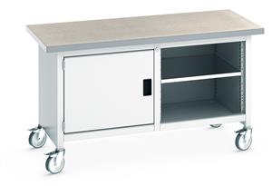 1500mm Wide Mobile Moveable Industrial Storage Benches with Cupboards and Drawers Bott MobileBench 1500Wx750Dx840mmH-1 Cpbd, 1 Shelf & LinoTop